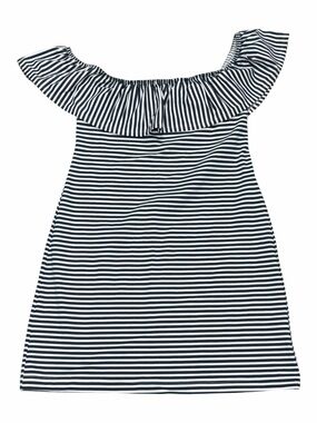 Sailor Sailor Navy and White Striped Off-Shoulder Ruffle Dress